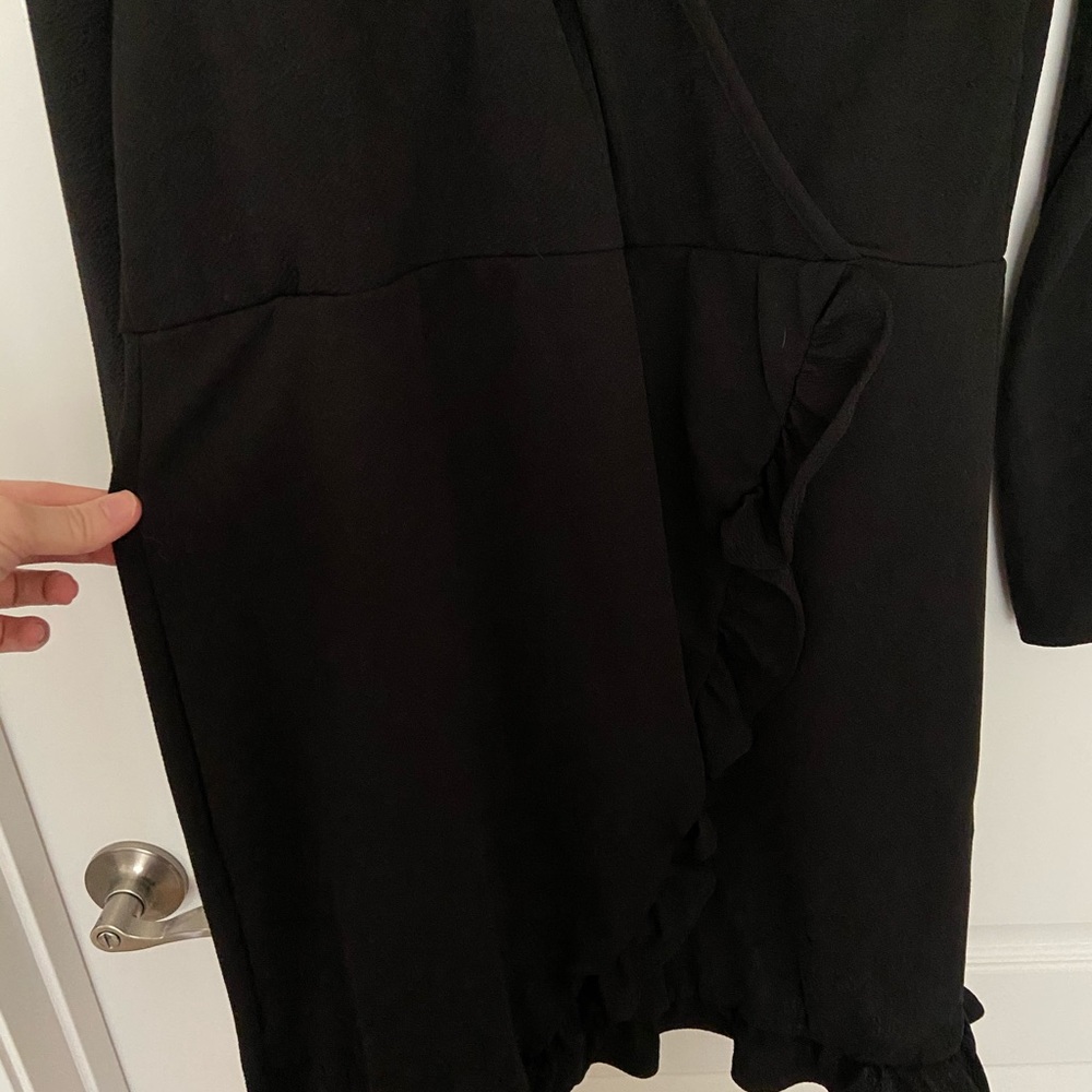 Black Ruffle Wrap Dress - Picture 2 of 4